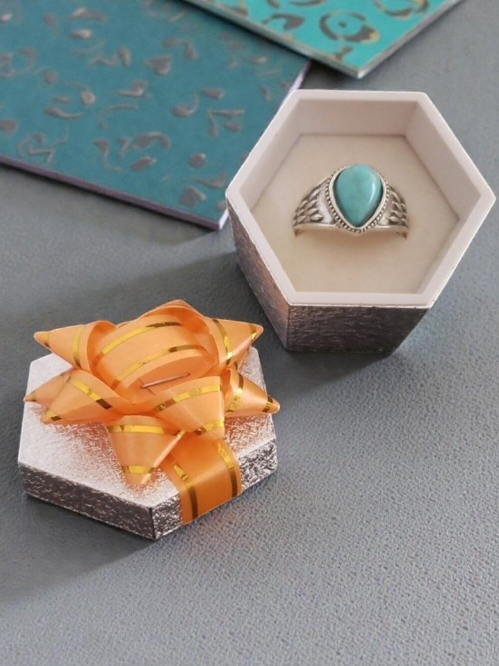 Silver Tone Antiqued Faux Turquoise Teardrop Stone Ring ✨Size: 7 NWOT✨